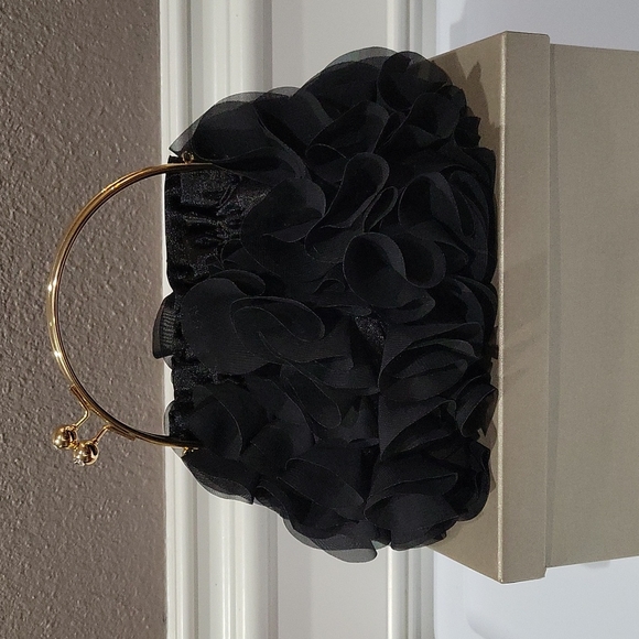 L.A.Charms Handbags - SOLD Black Ruffled Handbag with gold handles and chain